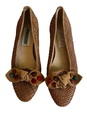 Joan & David De Colección Zapatos Planos 8.5B Tostado Tejido Cuero Gamuza Lazo Puntos Hechos a Mano Italia Foto 1 de 4