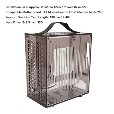 Custodia PC ITX miniatura 23x20,5x12 cm trasparente acrilica custodia PC portatile fai da te desktop - Immagine 1 di 4
