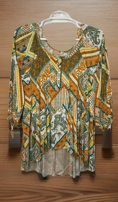 CATO Mujer HI-LOW Patchwork TOP XL Multicolor Hada Gitana Estilo Boho Elástico Foto 1 de 4