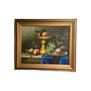 Frutta morta incorniciata olio su tela firmato BY VAN HUNT 20x16 cornice 25,5x21,5 - Foto 1 di 24