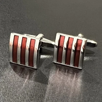 Red Stripe Square Cufflinks For Men Birthday Wedding Gift Cufflinks In Box - Image 1 of 4