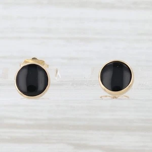 Onyx Rund Cabochon Solitaire Ohrstecker 14k Gelbgold - Bild 1 von 6