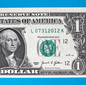 July 31, 2012 (L 07312012 K) BIRTHDAY $1 One Dollar Bill *UNC* - Picture 1 of 4