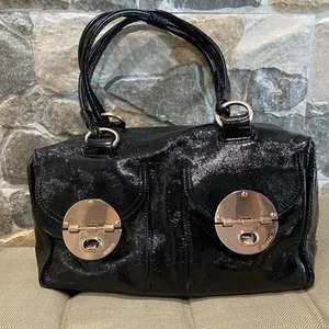Mimco Black Patent Leather with Rose Gold Turnlock Large Hand Bag Rrp $499 - Picture 1 of 9