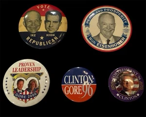 VINTAGE KONVOLUT POLITISCHE PINS - IKE - NIXON - CLINTON - GORE - Bild 1 von 3