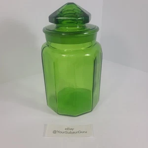 LE Smith GREEN 3lb MEDIUM OCTAGON CANISTER w/ LID Apothecary Jar 2 pc Lid & Base - Picture 1 of 8