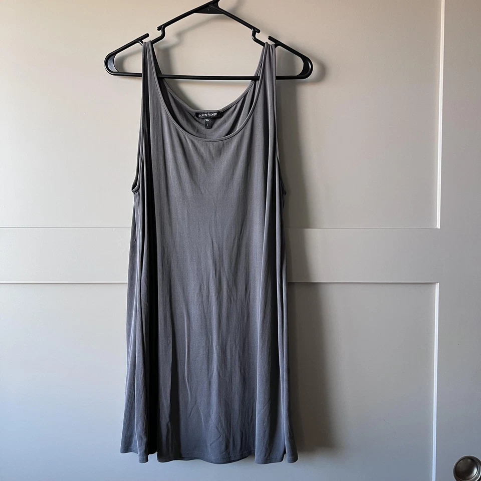 Vestido Eileen Fisher para mujer grande gris 100 % seda sin mangas línea A jersey Foto 1 de 4