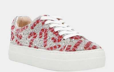 Betsy Johnson Sidny Platform Candy Cane Sneakers -Pink & Silver Size 6M - Image 1 of 4