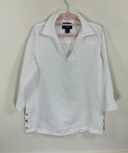 Tahari Popover Top SMALL 100% Leinen weiß Beachy Coastal Grandma Boxy - Bild 1 von 10