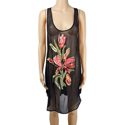 Dries Van Noten Womens Black 10% Silk Floral Embroidered Mini Dress Size 40 - Image 1 of 4