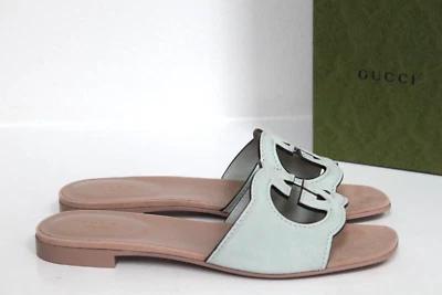 sz 9 / 39 Gucci Interlocking G Suede Cutout GG Logo Slide Flat Sandal Shoes - Image 1 of 4