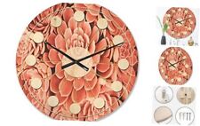 'Red Toned Succulent' Mid-Century Modern Wood Wall Clock Large 23x23 Pink
