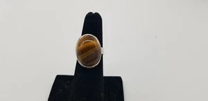 Vintage Size 6 3/4 Marked 925 Sterling Silver Big Tiger Eye Old Pawn Ring - Picture 1 of 10