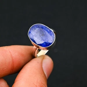 Blue Sapphire Quartz Gemstone Handmade 925 Sterling Silver Jewelry Ring For Gift - Picture 1 of 4