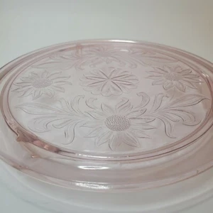 Jeanette Rosa Vertiefung Glas 10" Sonnenblume Gänseblümchen Fuß Kuchen Teller Ständer - Bild 1 von 8