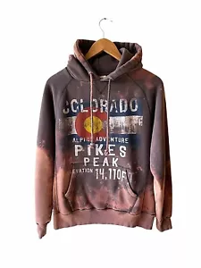 Blue 84 Size M Bleach Enhanced Distressed Hooded Sweatshirt Pikes Peek Graphic - Picture 1 of 5