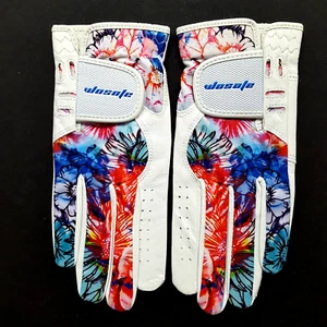 New Wosofe Golf Glove Women Ladies Pair Cool Leather Sheepskin Floral Size 20L - Picture 1 of 4