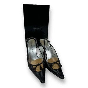 Dolce & Gabbana Black & Beige Pointed Toe Leather Slingback PumpsWomens Size 39 - Picture 1 of 8