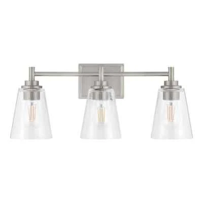 Hampton Bay Wakefield 22 in. 3-Light Brushed Nickel Modern Vanity w/Clear Glass