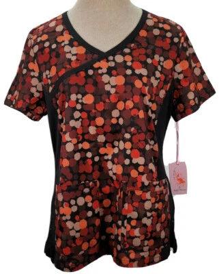Koi Raquel Womens Small Scrub Top Color Splash Mock Wrap Stretch #385PR, NWT - Image 1 of 4