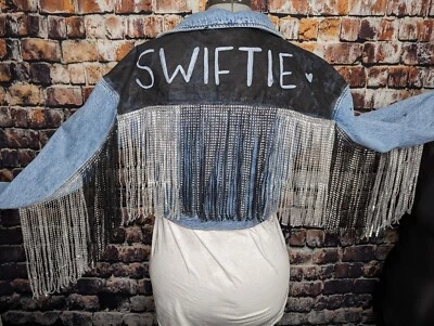 Taylor Swift SWIFTIE Eras Tour Concert Painted Jean Jacket Bedazzled Women Small - Image 1 of 4