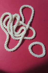 Set of 25" necklace and stretchy bracelet - multi strand faux pearl beaded rope - Picture 1 of 6