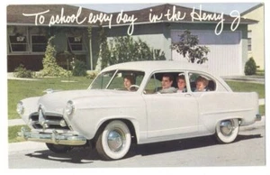 1950 HENRY J Kaiser-Frazer Driving to School - Original Issue Ad Postcard - Picture 1 of 2