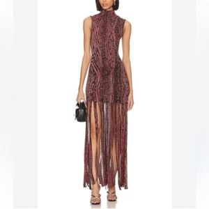 NWT Misa Josephine Dress Pomegranate red black knit car wash fringe Revolve L - Picture 1 of 12