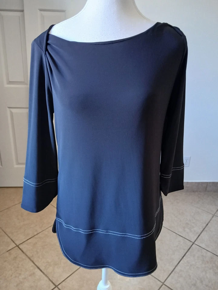 Blusa Last Tango Mujer Pequeña Negra Cuello Barco Manga 3/4 Minimalista Básica Foto 1 de 4