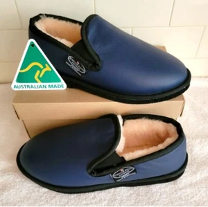 UGG/Bindoon Boots Leather Loafer Slippers with Sheepskin Lining - Blue - Size 9 - Picture 1 of 13