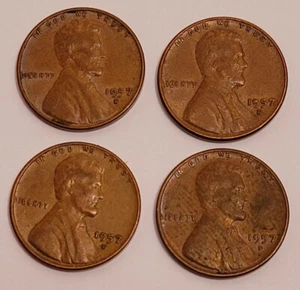 1957-D WHEAT CENTS, 4 COINS MULTIPLE ERRORS! FILLED Bs & 9, BIE, PLANCHET ERROR - Picture 1 of 7