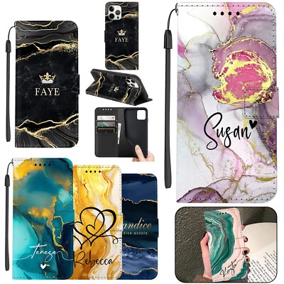 Personalised Wallet Leather Case Marble Cover For iPhone 16 Pro Max 14 13 12 15 - Image 1 of 4