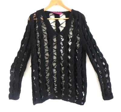 Suéter túnica de malha Custo Blacelona mistura alpaca preto gola V TAMANHO GRANDE P - Imagem 1 de 4