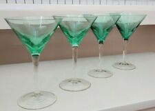 4 MARTINI GLASS POLKA DOT EMERALD GREEN BOWL AND CLEAR STEM HOLDS 6 OZS