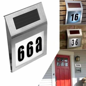 Solar LED Wall Fence Mounted House Garden Number Indicator Light Stainless Steel - Picture 1 of 12