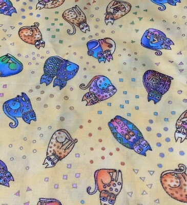 Colorful Cat Print Fabric 40" x 11" Cotton Quilting Sewing Material - Image 1 of 3