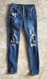 JUDY BLUE Jeans Womens 3/26 Blue Skinny Fit Distressed Stretch Denim Button Fly - Picture 1 of 14