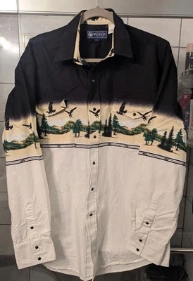 VTG Roper Border Pearl Snap Shirt Mens L Eagle 🦅 🌲 Print - Image 1 of 4