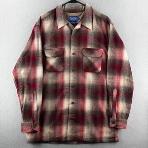 Pendleton Board Shirt Mens Large Long Shadow Plaid Wool Loop Collar Camp Flannel - Picture 1 of 11