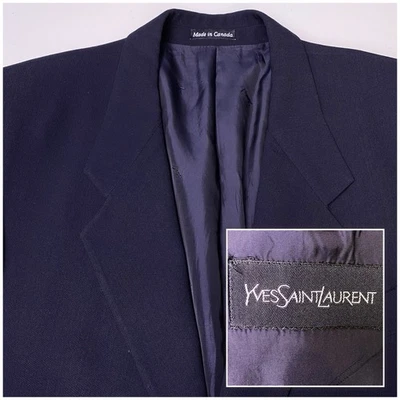 90s YSL Yves Saint Laurent Blazer Suit Jacket (42L) Mens Ventless Dark Navy VGUC - Image 1 of 4