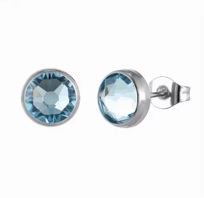 Aretes redondos de aguamarina de 1 quilate unisex en plata de ley maciza EE. UU. Foto 1 de 3