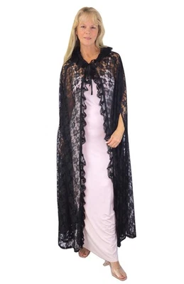 Capa para mujer negra OS encaje capa larga longitud completa con capucha romántica bata boho Foto 1 de 4