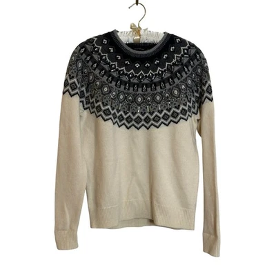 Свитер пуловер Ann Taylor Embellished Fair Isle размер M цвет слоновой кости черный серый - Изображение 1 из 4