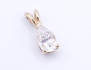 14KT Solid Yellow Gold .75ct Pear CZ Fine Solitaire Pendant Fixed Bail .9 grams - Picture 1 of 11