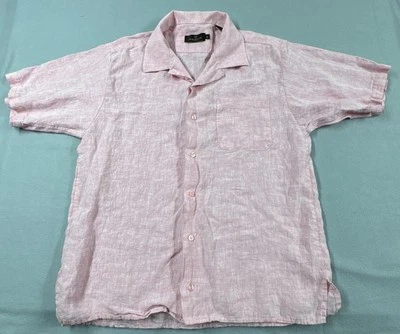 Bugatchi Uomo Shirt Mens XL Extra Large Pink Short Sleeve Button Up 100% Linen - Image 1 of 4