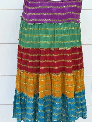 LAUREN RALPH LAUREN Colorful Tiered Maxi Skirt Cotton Med Boho Festival Mexican - Image 1 of 4