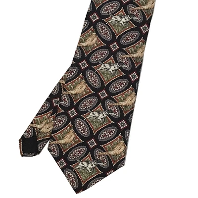 Ducks Unlimited  Silk Tie Hunting Dogs Pheasants Geometric Nature Made in USA - Image 1 of 4