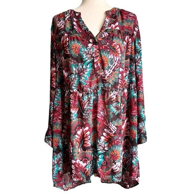 先锋女式秋季花卉长袖农民衬衫束腰连衣裙大号二手状况完好 — 第 1/4 张图片