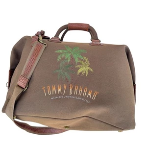 Tommy Bahama Weekender Tasche braun Canvas Leder bestickt Handgepäck Seesack L - Bild 1 von 20
