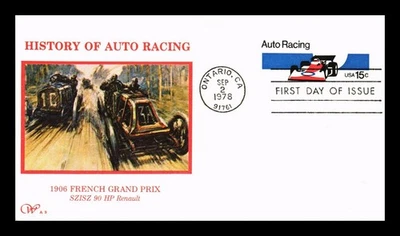 US COVER AUTO RACING 15C POSTAL STATIONERY FDC WESTERN SILK CACHET - Image 1 of 2